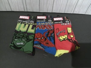 Adults Marvel Crew Socks size 9-13/Spider-Man, Iron Man & Hulk - Picture 1 of 7