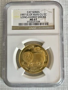 Isle of Man 1997 Long Haired Smoke 1/2 Crown Gold NGC MS67 SKU#4220 - Picture 1 of 2