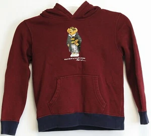 Vtg 90s Polo Ralph Lauren Bear Boys Size 7 Hoodie Pull-Over Sweatshirt Blue Trim - Picture 1 of 7