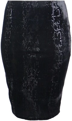 Dressy Black Stretch Shimmer Velvet Pencil Skirt Ladies Party Wear Wet Look - Image 1 of 2
