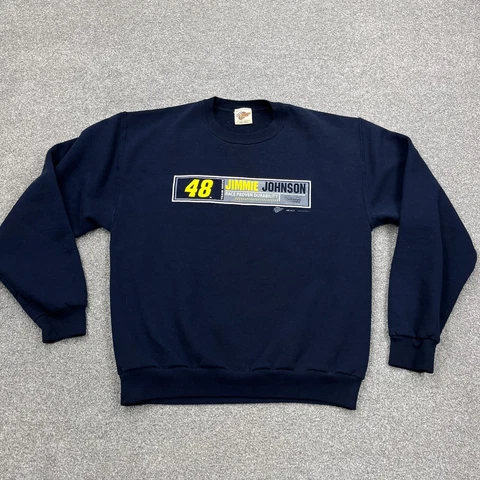 Vintage Nascar Sweatshirt Men Medium Blue Crew Neck Jimmie Johnson Racing Y2K Cover