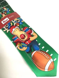 Santa Rudolph Football Xmas Polyester Skinny Necktie Men's Holiday Tie Reindeer - Picture 1 of 11