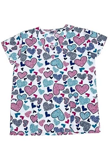 Womens Fashion Medical Nursing Scrub Print Tops Solid Water Color Hearts M - Picture 1 of 2