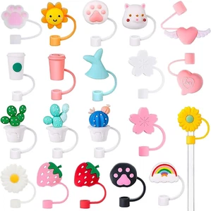 20 Pieces Straw Cover Cap Reusable Silicone Straw Toppers Drinking Straw Tips Li - Picture 1 of 8
