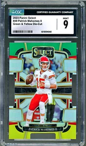 PATRICK MAHOMES II 2023 Panini Select #49 Green & Yellow Die Cut Prizm CGC 9 - Picture 1 of 2