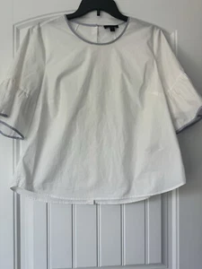 J.Crew Tipped Button-Back Bell Sleeve White Cotton Top Size 14 - Picture 1 of 4