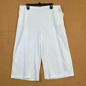 Ellen Tracy Linen Capri Pant XL White Wide Leg Elastic Waist Pockets - Picture 1 of 9