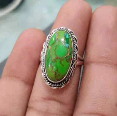 Green Copper Turquoise 925 Sterling Silver Handmade Statement Ring All Size R213 - Image 1 of 4