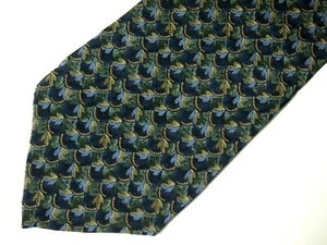Vtg Cocktail Collection Mens Necktie Tie Navy Blue Leaf Prints 56" Short - Picture 1 of 4