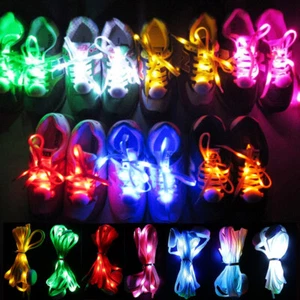 LED Light Up Shoe Laces Luminous Flashing Shoestrings Color Glow Nylon Shoelace - Picture 1 of 21