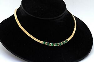 Heavy 18k yellow gold 4.14ct diamond and emerald formal necklace 40.43 grams