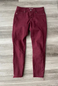 Blue Spice Juniors Maroon Skinny Ankle Jeans Size 3 Stretch Raw Hem - Picture 1 of 6