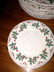 Gibson Vintage Christmas Dinnerware Santa Claus with Holly Trim 3 SAUCERS 1 CUP - Picture 1 of 2