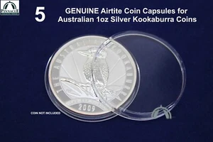 5 GENUINE Airtite Coin Capsules for Australian 1oz Silver Kookaburra - H 40.6mm - Picture 1 of 7