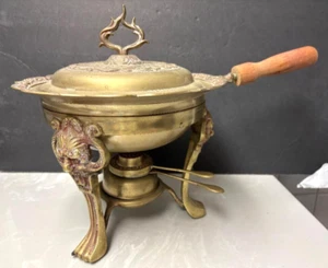 Vintage Bronze & Brass Fondue Set with Asian Characters & Symbols - Picture 1 of 11
