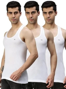 Lux Cozi Men's White Round Neck Sleeveless Cotton Vest (Pack of 3) - Picture 1 of 3