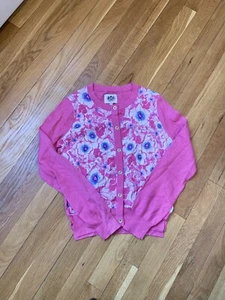 Juicy Couture Girls Size 14 Sweater Cardigan Top button Down pink blue floral - Picture 1 of 7