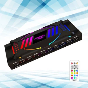 For PC Computer 10 PWM / 12 ARGB Strip Fan Controller Hub New Splitter W/ Remot - Afbeelding 1 van 15