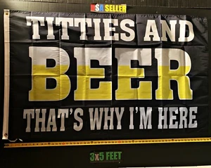 Beer Flag FREE FIRST CLASS SHIP Tits And Beer Busch Drinking Trump USA Sign 3x5' - Picture 1 of 1