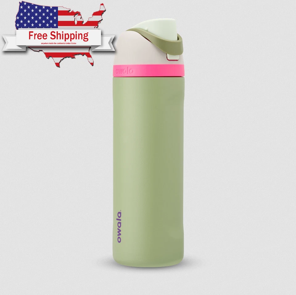Owala FreeSip Stainless Steel Insulated Water Bottle, 24oz, Neo Sage.