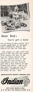 1943 Indian Motorcycles: Dear Bud You'd Get a Kick Vintage Print Ad - Picture 1 of 1