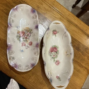 VTG Relish Dish-floral 12x5x2", Unbranded -PAIR - - Picture 1 of 15