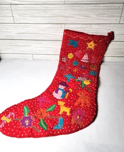 Weihnachtsstrumpf handgenäht Schneemann rot fertig 18" mehrfarbig Polyester - Bild 1 von 7
