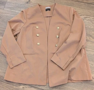 Lane Bryant The Bryant Blazer Womens 24 Tan Taupe Stretch Gold Button Jacket - Picture 1 of 3