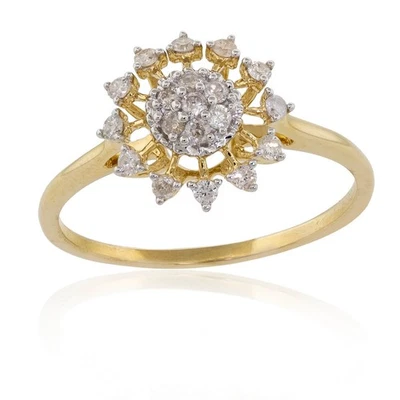 Cluster Flower Bridal Diamond Engagement Ring Solid 10k Yellow Gold 0.29ct - Image 1 of 4