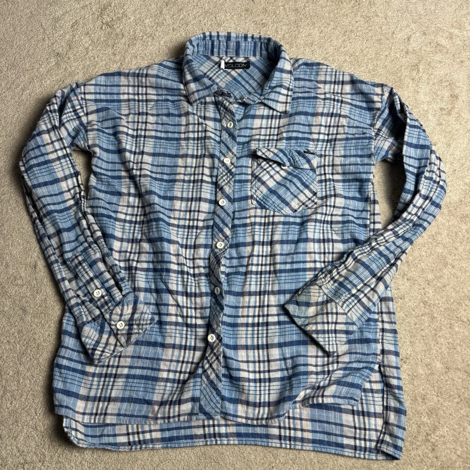 Volcom Womens Plaid Flannel Button Up Shirt XS Blue - Image 1 of 4