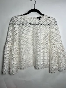J CREW White Daisy Lace Boxy Top Blouse Bell-Sleeve Sz 2 Boho Floral Whimsy - Picture 1 of 15