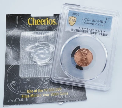 2000 1c Lincoln Memorial Cheerios Cent PCGS MS64RD with COA - U2400 - Image 1 of 4