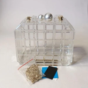 Acrylic Purse Clear Hard Box Clutch Snap Evening School Bag Shoulder CrossBody - Picture 1 of 6