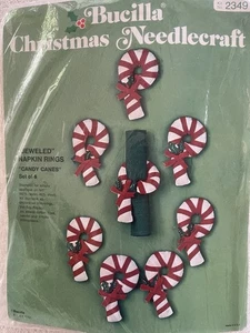 Vintage Bucilla Weihnachten Handarbeit Filz & Pailletten Zuckerstange Serviettenringe - Bild 1 von 5