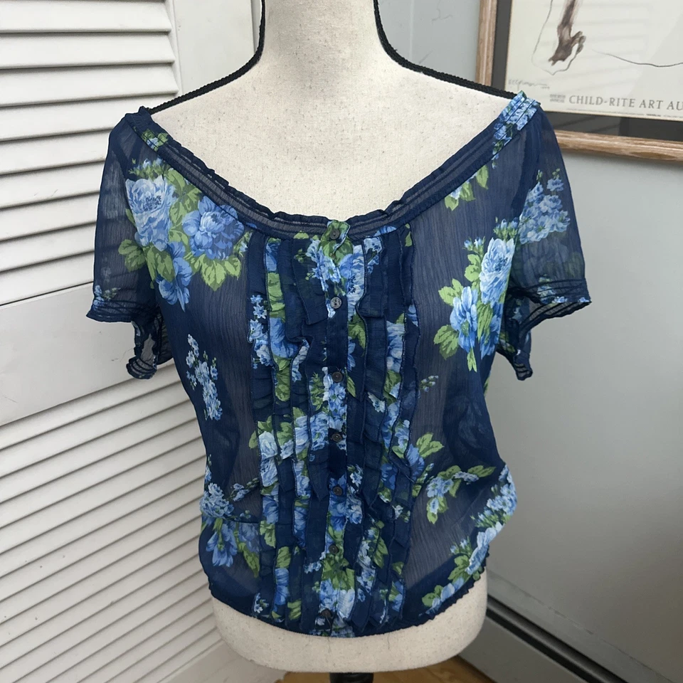 Blusa bohemia de verano campesina azul mediana ABERCROMBIE FITCH para mujer Foto 1 de 4