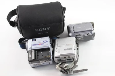 Vintage Handheld Video Cameras Inc Sony DCR-HC39E & Sony DCRPC9E Working x 3 - Image 1 of 4