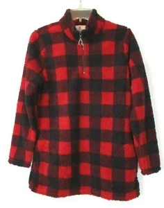 Quacker Factory Sherpa 1/2 Zip Jacket 2XS Red Buffalo Plaid A456411 Women AA602 - Picture 1 of 7