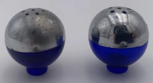 mid century vintage atomic age cobalt blue with steel salt and pepper shakers - Picture 1 of 4