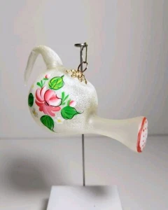Adorno de regadera de vidrio soplado jardinería floral flor rosa raro Navidad - Imagen 1 de 8