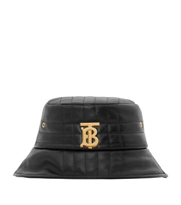 Authentic NEW BURBERRY UNI Black TB Motif Leather Quilt Check Lola Bucket Hat M - Image 1 of 4