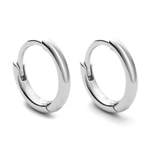 Classic Elegant Pure Solid 925 Sterling Silver White Gold Small Hoop Earrings - Picture 1 of 6