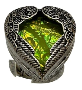 Silver Heart Shaped Ring Stretch Angel Wings Shimmer Fairycore Whimsy Goth - Picture 1 of 9