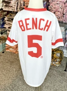 Camisa Cooperstown MLB Joven Talla Mediana 10/12 Cincinnati Reds Johnny Bench #5 - Imagen 1 de 3