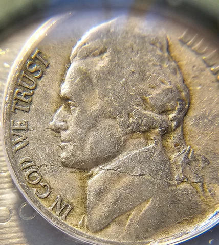 1939 Jefferson Nickel Lamination Error ANACS F12 Cover