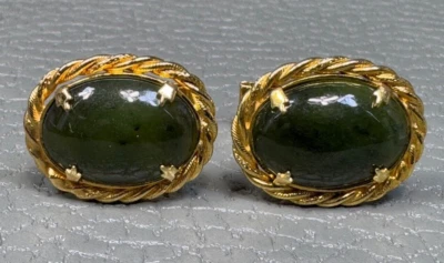 Gemelos vintage con borde de cuerda enchapados en oro amarillo de jade Foto 1 de 2