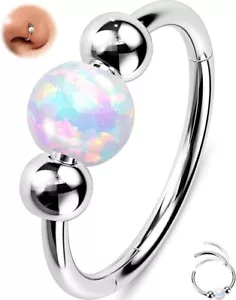 Anillo de segmento con bisagras centrales de bola de ópalo de titanio 18G 5/16" aro de tabique hélice Daith - Imagen 1 de 3