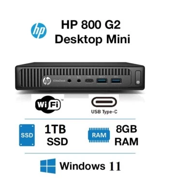HP ELITEDESK 800 G2 Desktop Tiny Mini PC i5 6th 16GB RAM 1TB SSD Win 11 USB-C - Image 1 of 4