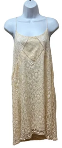 Kori America Boho Dainty Lace Overlay Mini Dress Strappy Halter Back Women L NEW - Picture 1 of 9
