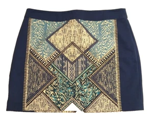 H&M Geometric Fitted Mini Skirt Shades Of Blue Office Business Core Size 10 - Picture 1 of 7