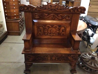 antique oak hall bench seat - Image 1 of 4